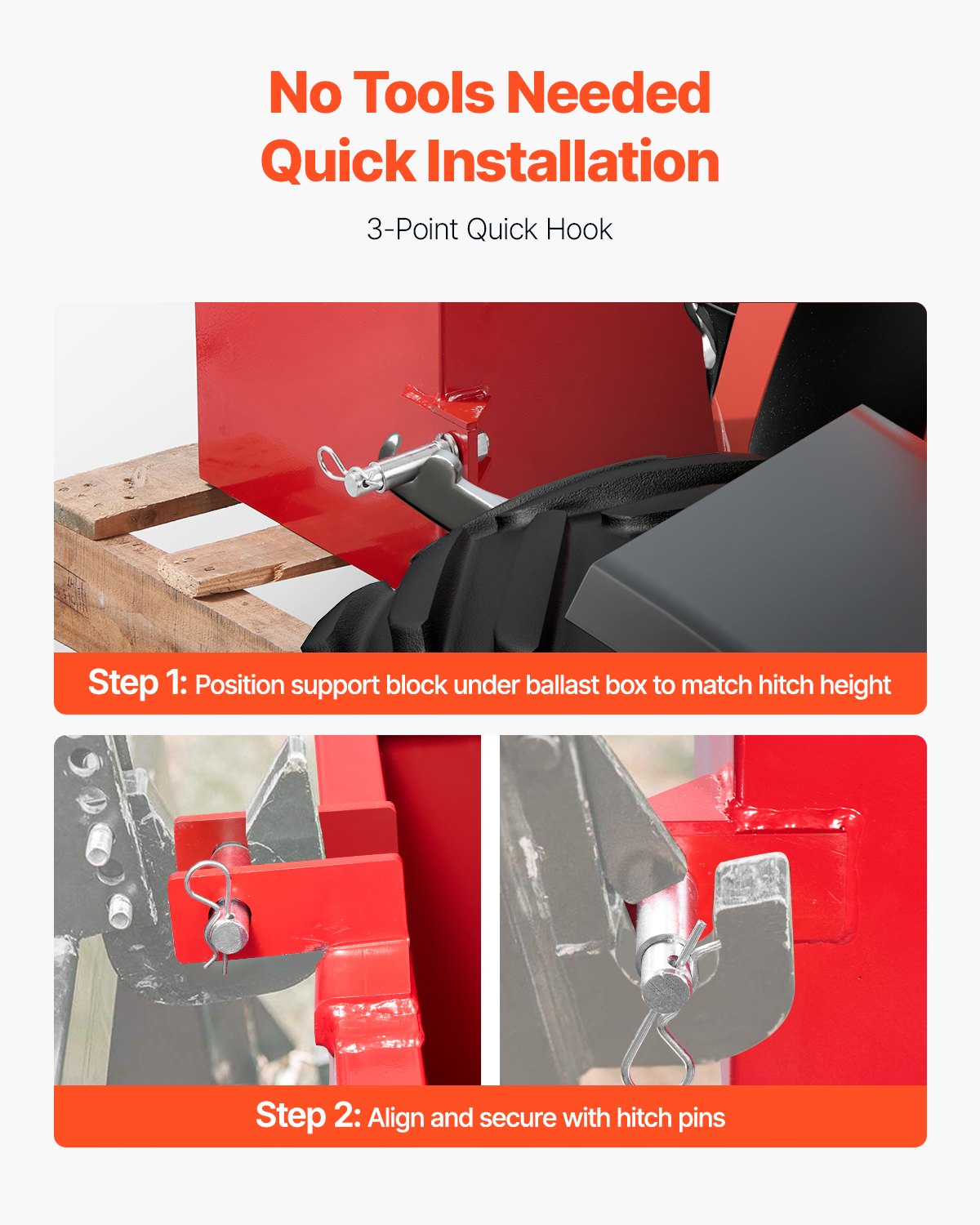 VEVOR Ballast Box 3 Point Category 1 Tractor Quick Tach Hitch Counterweight Red