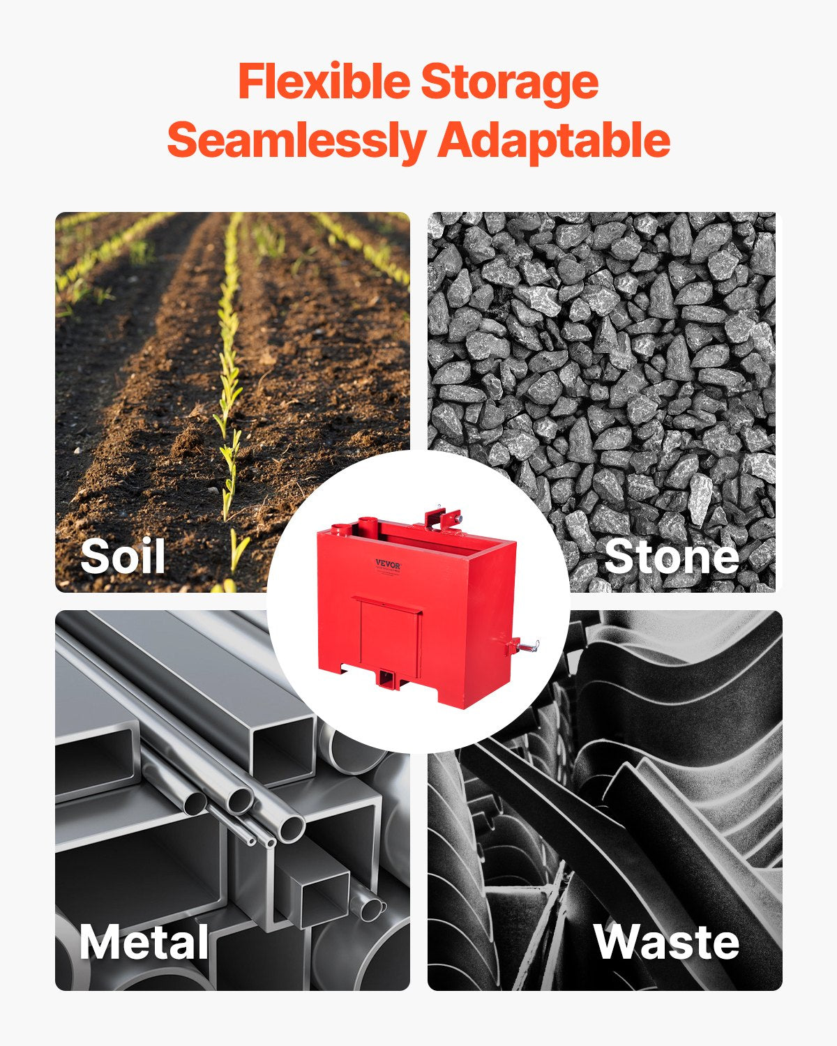 VEVOR Ballast Box 3 Point Category 1 Tractor Quick Tach Hitch Counterweight Red