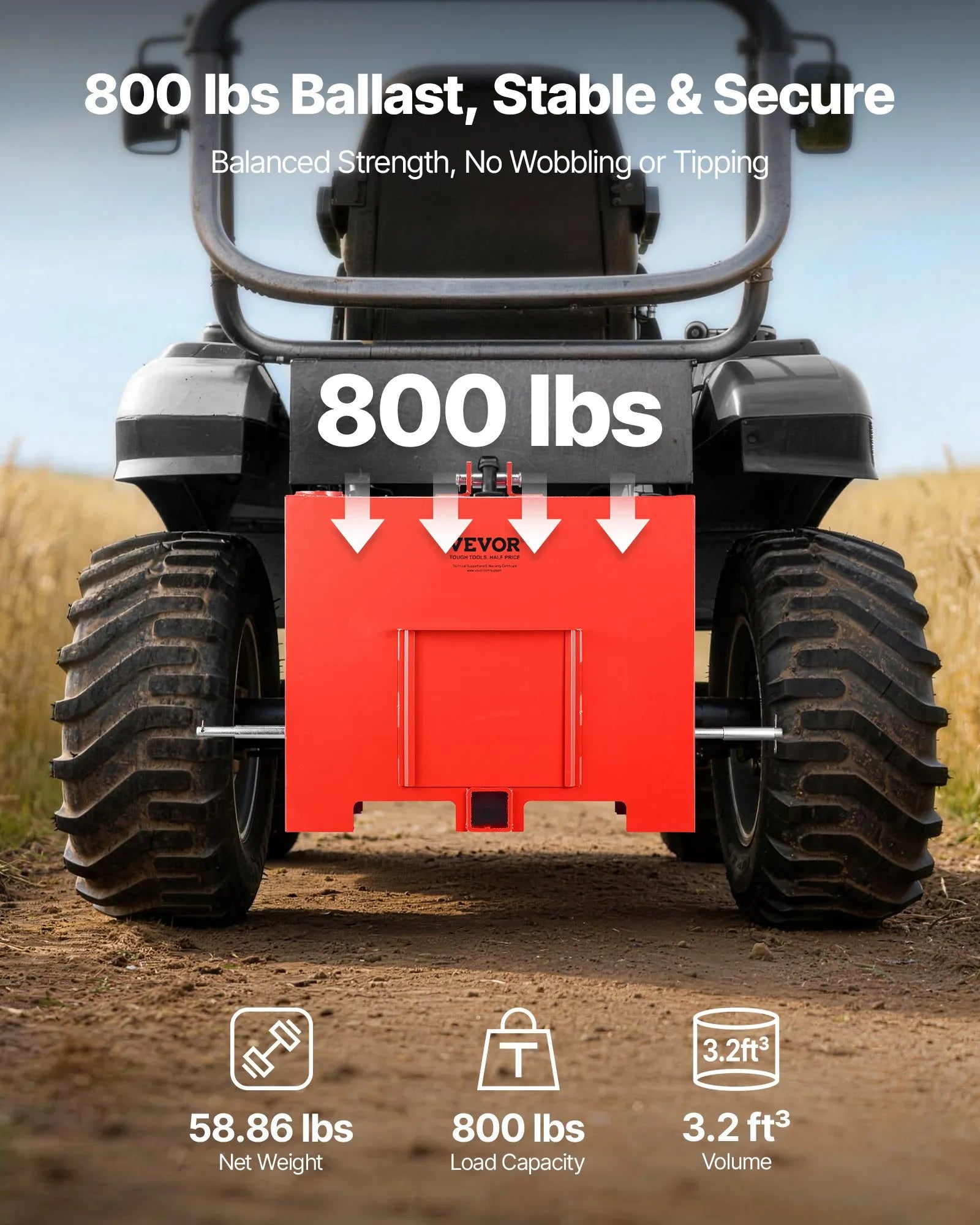 Ballast Box for Category 1 Tractors – 800 lb Capacity with 2" Hitch Receiver – Red