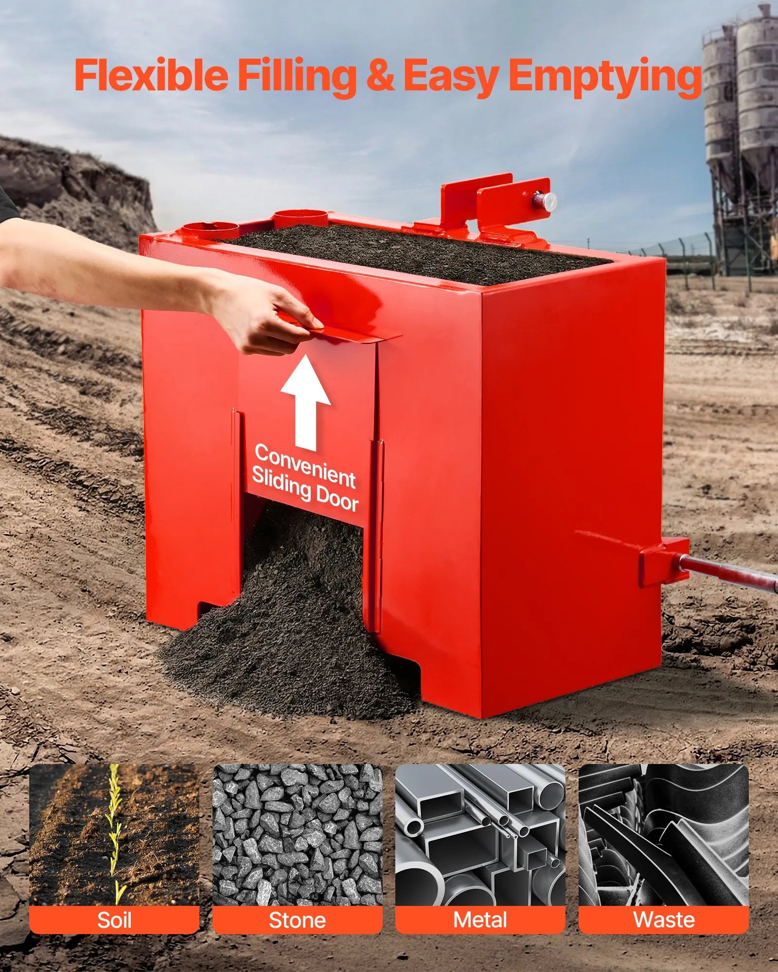 Ballast Box for Category 1 Tractors – 800 lb Capacity with 2" Hitch Receiver – Red