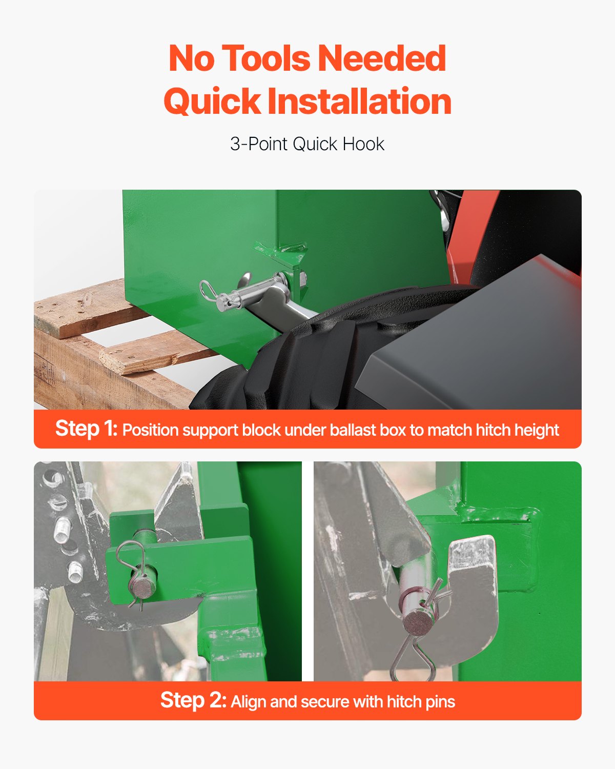 VEVOR Ballast Box 3 Point Category 1 Tractor Easy Tach Hitch Counterweight Green