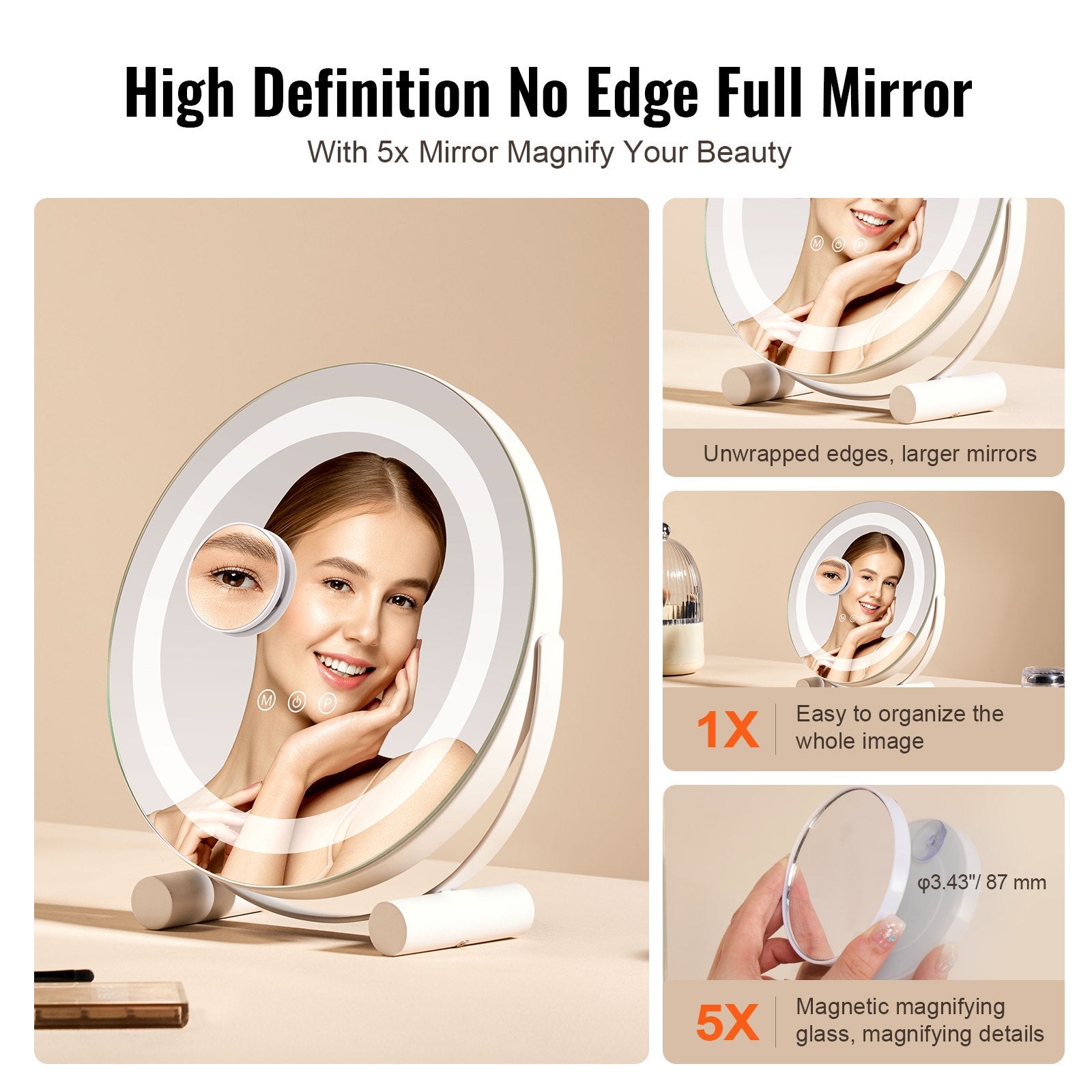 VEVOR 12” Vanity Mirror With Lights LED Makeup Round w/ Smart Touch for Bedroom