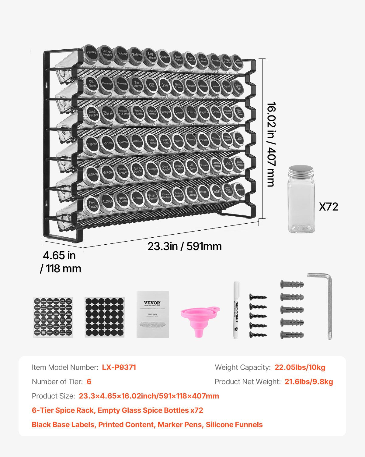 VEVOR Spice Rack Organizer for Cabinet Kitchen Seasoning Organizer 23x16 in