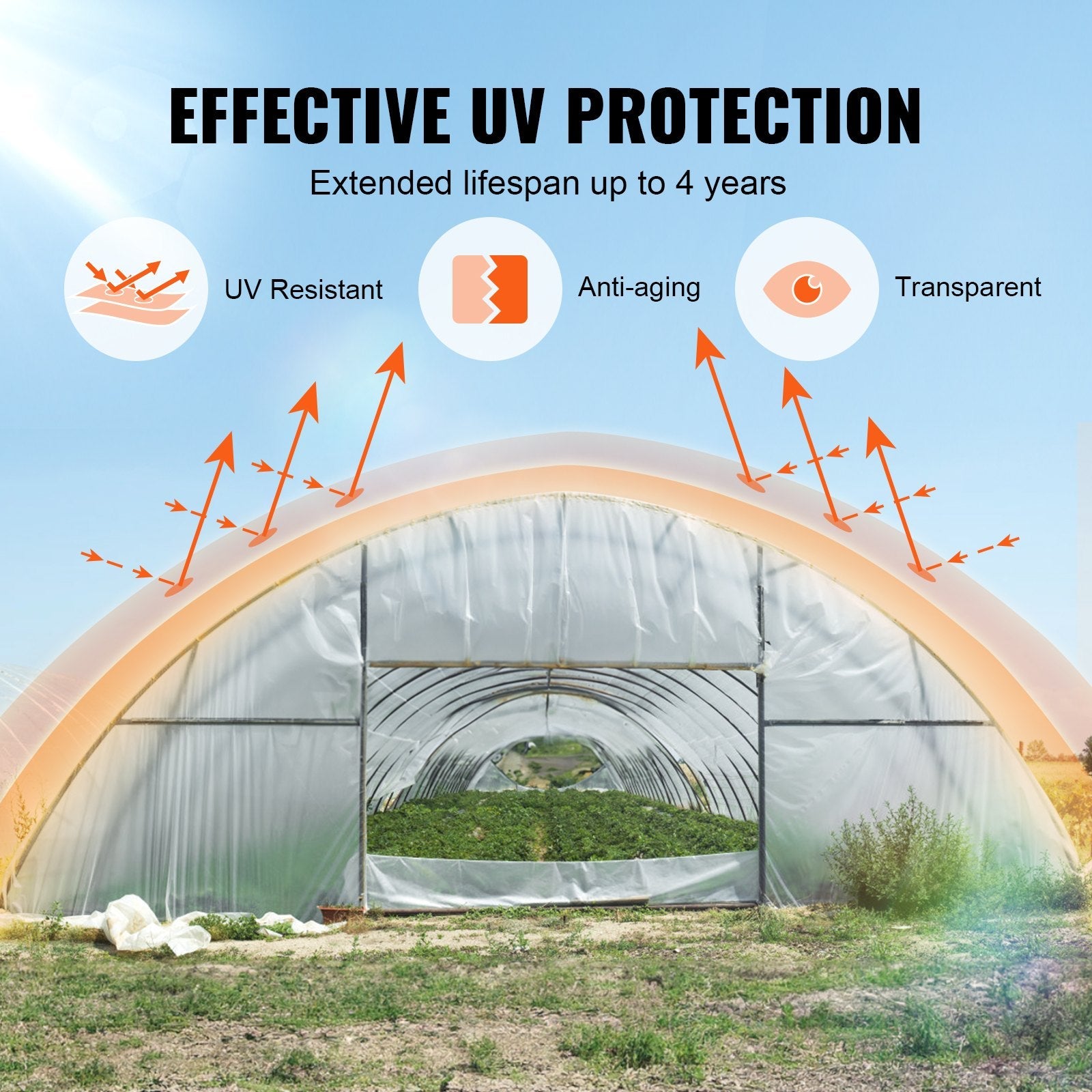 VEVOR Greenhouse Plastic Sheeting 25 x 25 ft, 6 Mil Thickness Clear Greenhouse Film, Polyethylene Film 4 Year UV Resistant, for Gardening, Farming, Agriculture, Garden