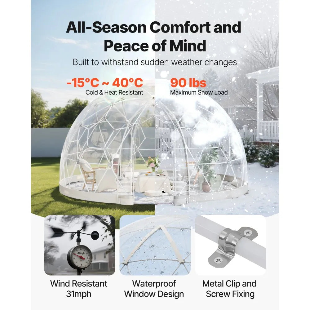 VEVOR Garden Dome Tent – Outdoor Clear Bubble Tent, Weatherproof Geodesic Dome with Window