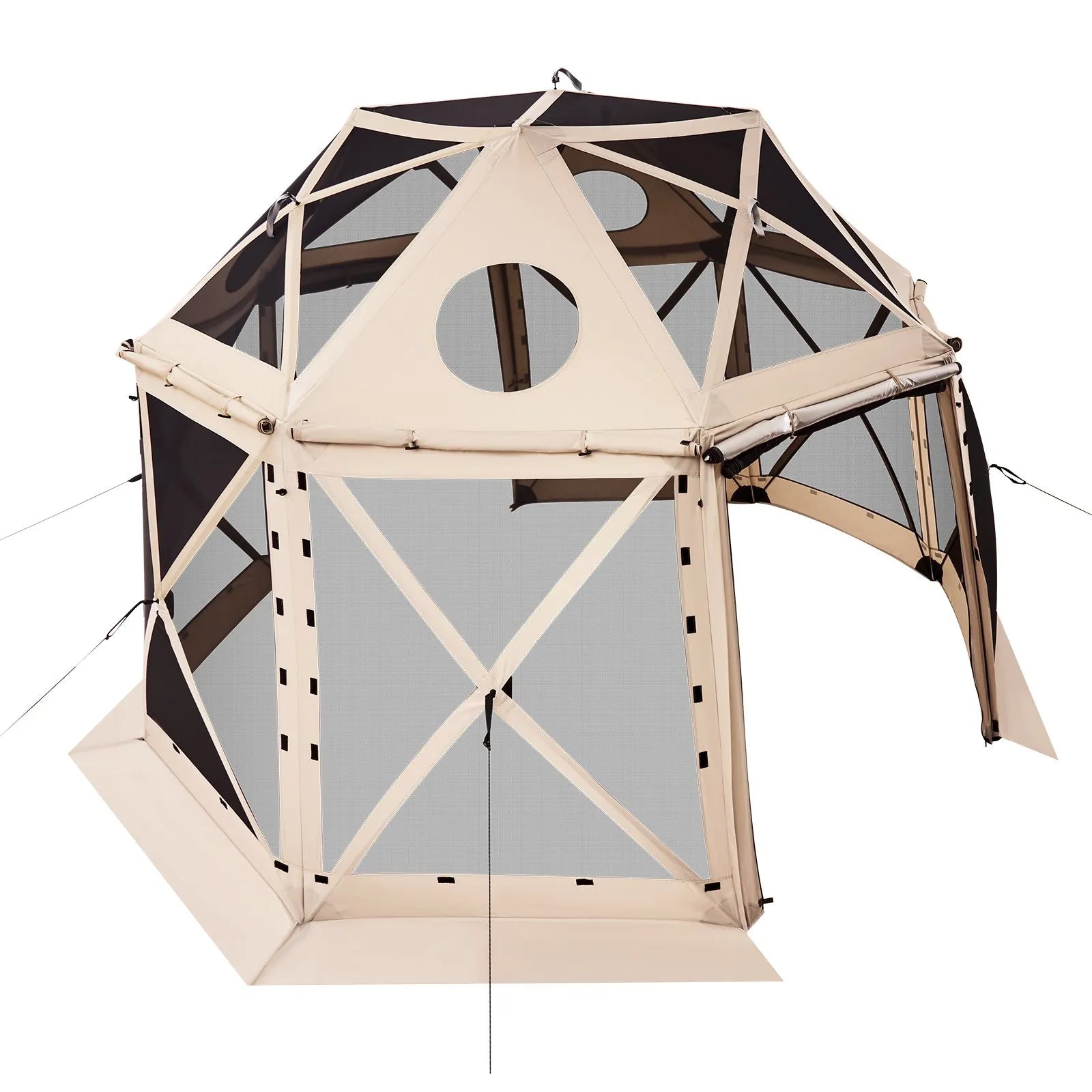 VEVOR Pop up Gazebo Screen Tent, 12 x 12 ft, 13-Sided Spherical Camping Canopy Tent with Removable Top & Carry Bag, Quick-Set & Bite-Proof, Screen House Sun Shelter for 8-10 Persons, Beige