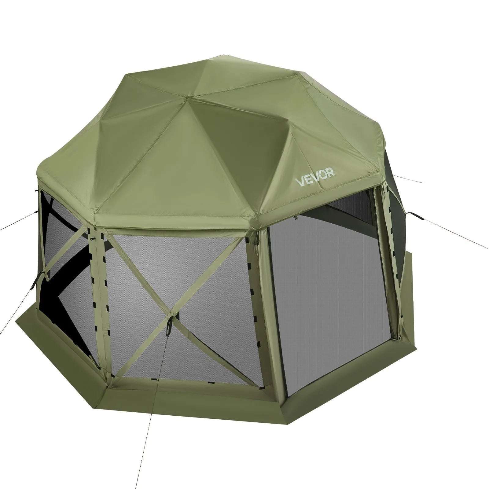 VEVOR Pop up Gazebo Screen Tent, 13 x 13 ft, 13-Sided Spherical Camping Canopy Tent with Removable Top & Carry Bag, Quick-Set & Bite-Proof, Screen House Sun Shelter for 10-12 Persons, Green