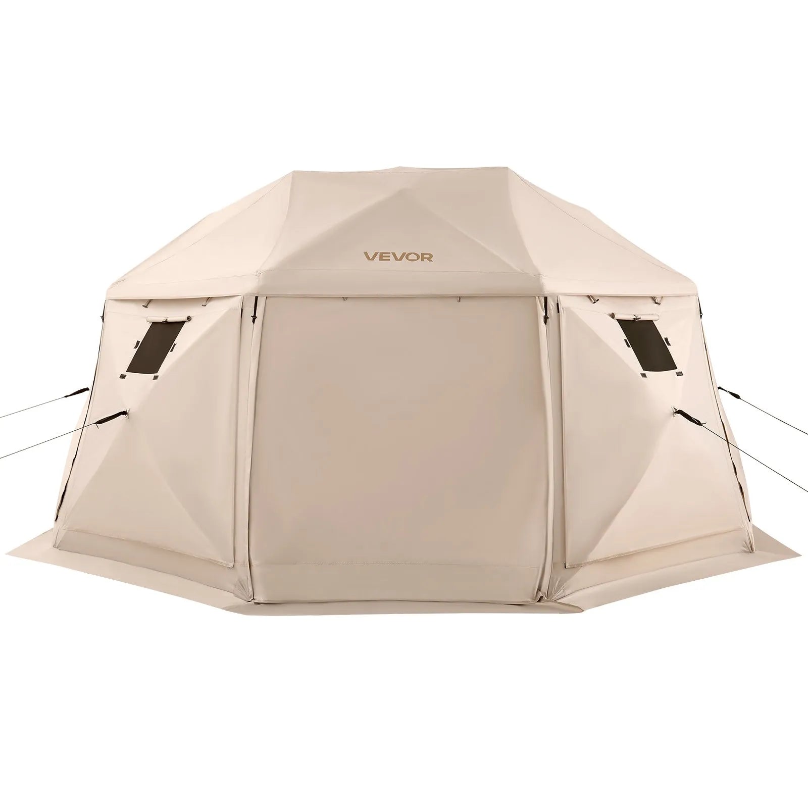 VEVOR Pop up Gazebo Screen Tent, 15 x 15 ft, 13-Sided Spherical Camping Canopy Tent with Removable Top & Carry Bag, Quick-Set & Bite-Proof, Screen House Sun Shelter for 12-15 Persons, Beige