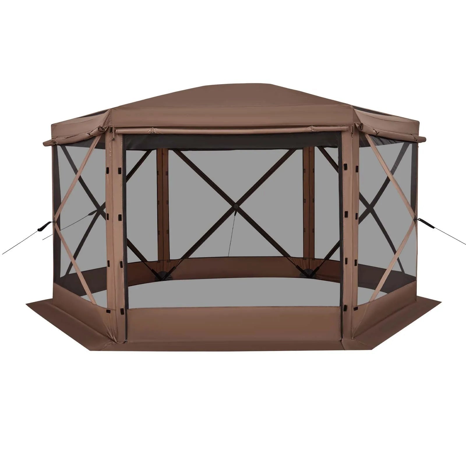VEVOR Pop up Gazebo Screen Tent, 12 x 12 ft Large 6-Sided Camping Canopy Tent with Removable Top & Carry Bag, Quick-Set & Bite-Proof, Screen House Sun Shelter for 8-10 Persons Backyard Patio, Brown