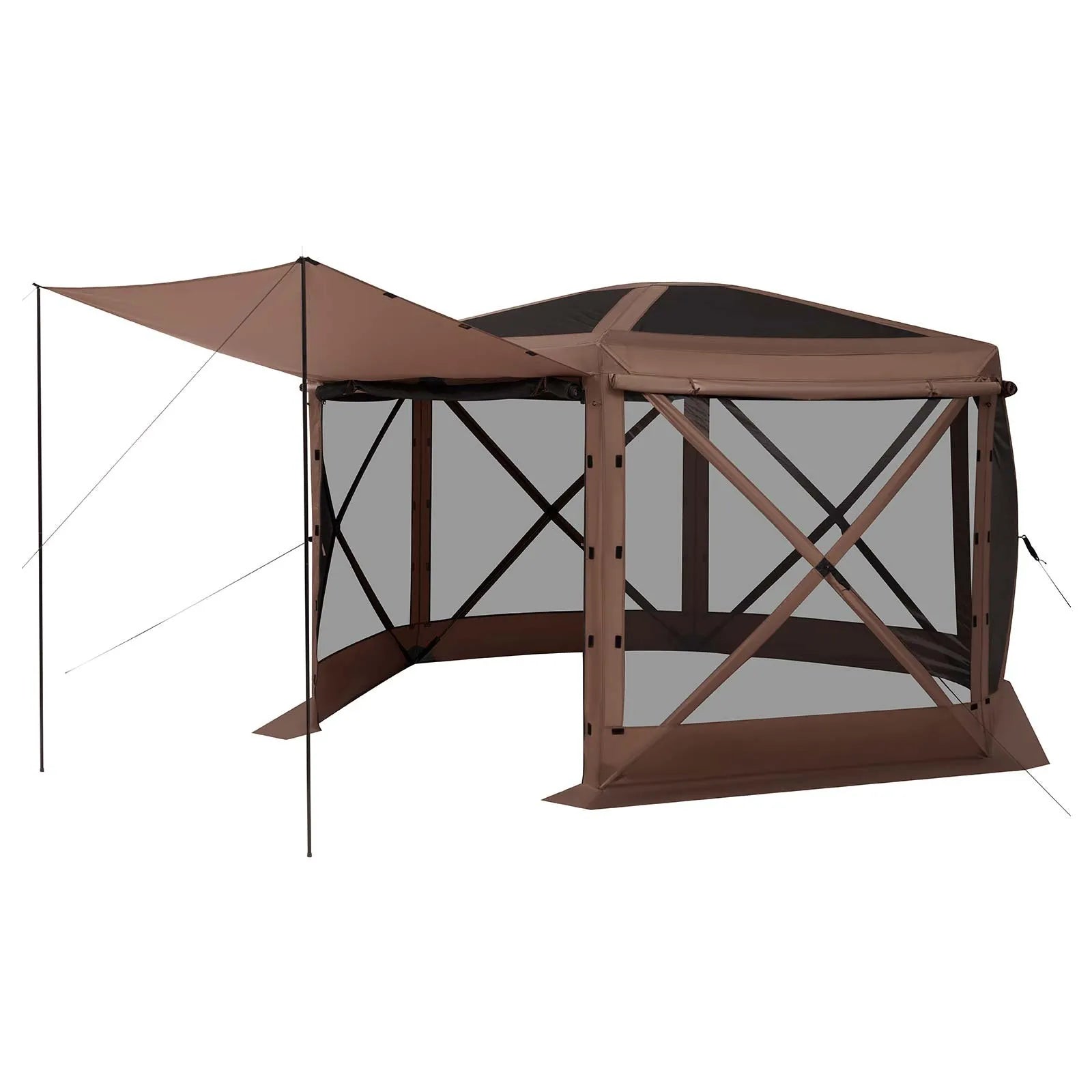 VEVOR Pop up Gazebo Screen Tent, 12 x 12 ft Large 6-Sided Camping Canopy Tent with Removable Top & Carry Bag, Quick-Set & Bite-Proof, Screen House Sun Shelter for 8-10 Persons Backyard Patio, Brown