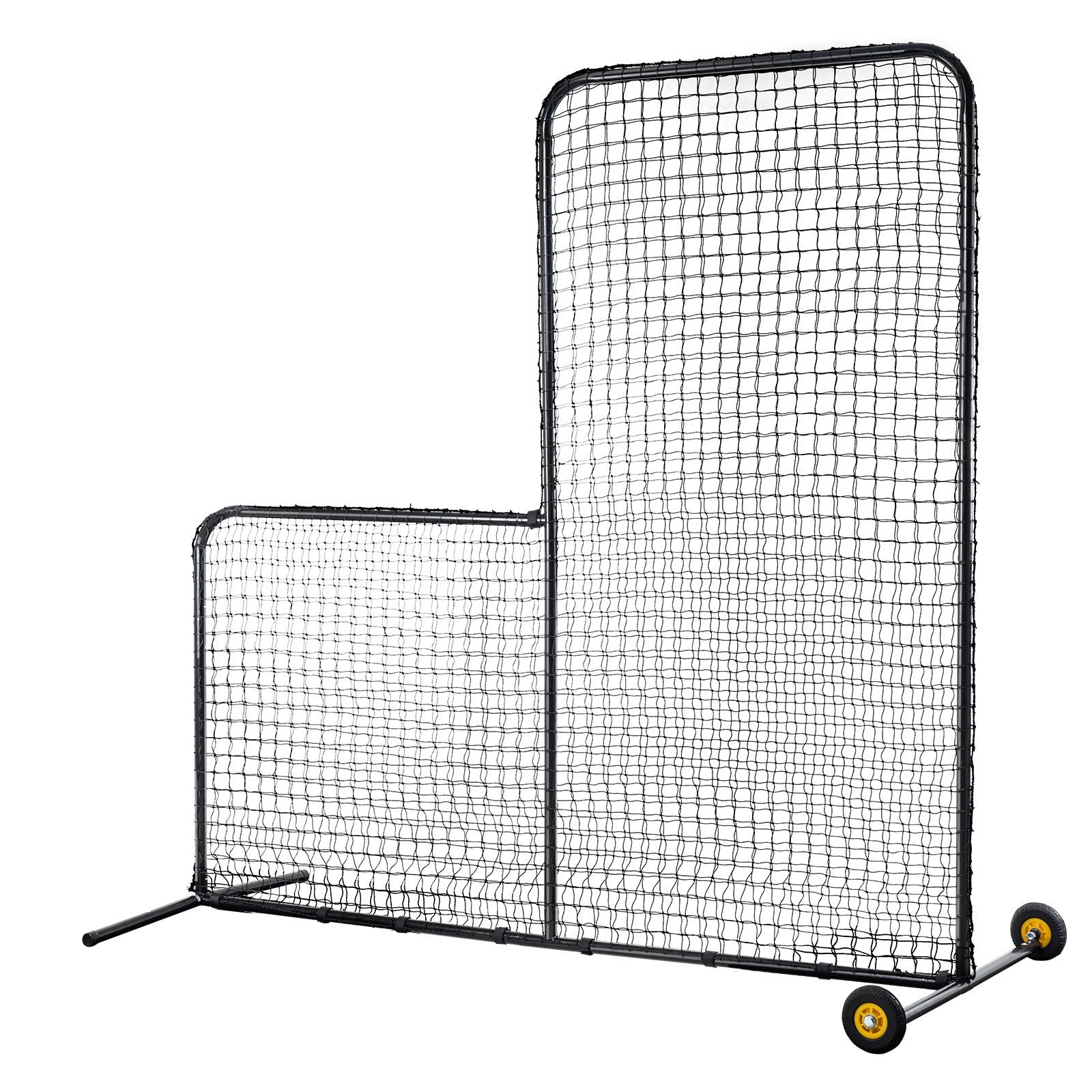 VEVOR L Screen Baseball for Batting Cage, 7x7 ft Softball Safety Screen, Body Protector Portable Batting Screen with Carry Bag, Wheels, Ground Stakes, Heavy Duty Pitching Net for Pitchers Protection