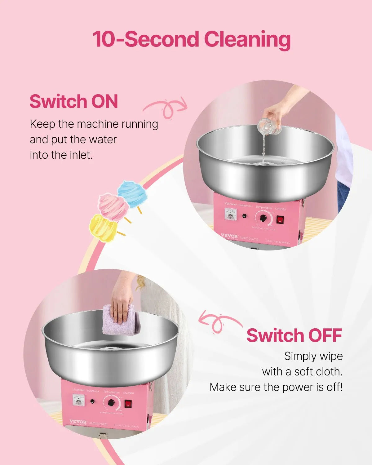 VEVOR Commercial Cotton Candy Machine Sugar Floss Maker 1000W for Party Pink