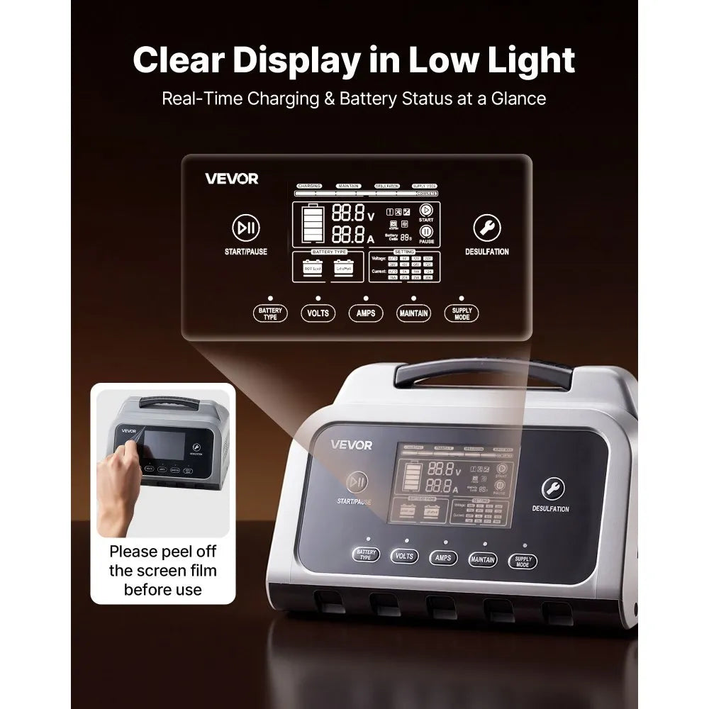 VEVOR Smart Battery Charger 25A – 6V / 12V / 24V Lithium & Lead-Acid Charger with LCD Display