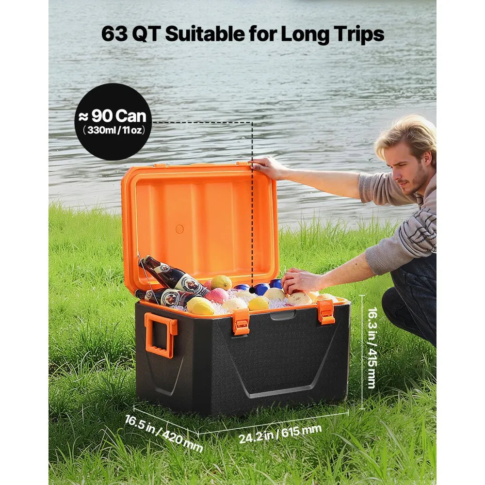 VEVOR Portable Cooler 63 QT Insulated Cooler 90 Can Capacity with Cup Holder