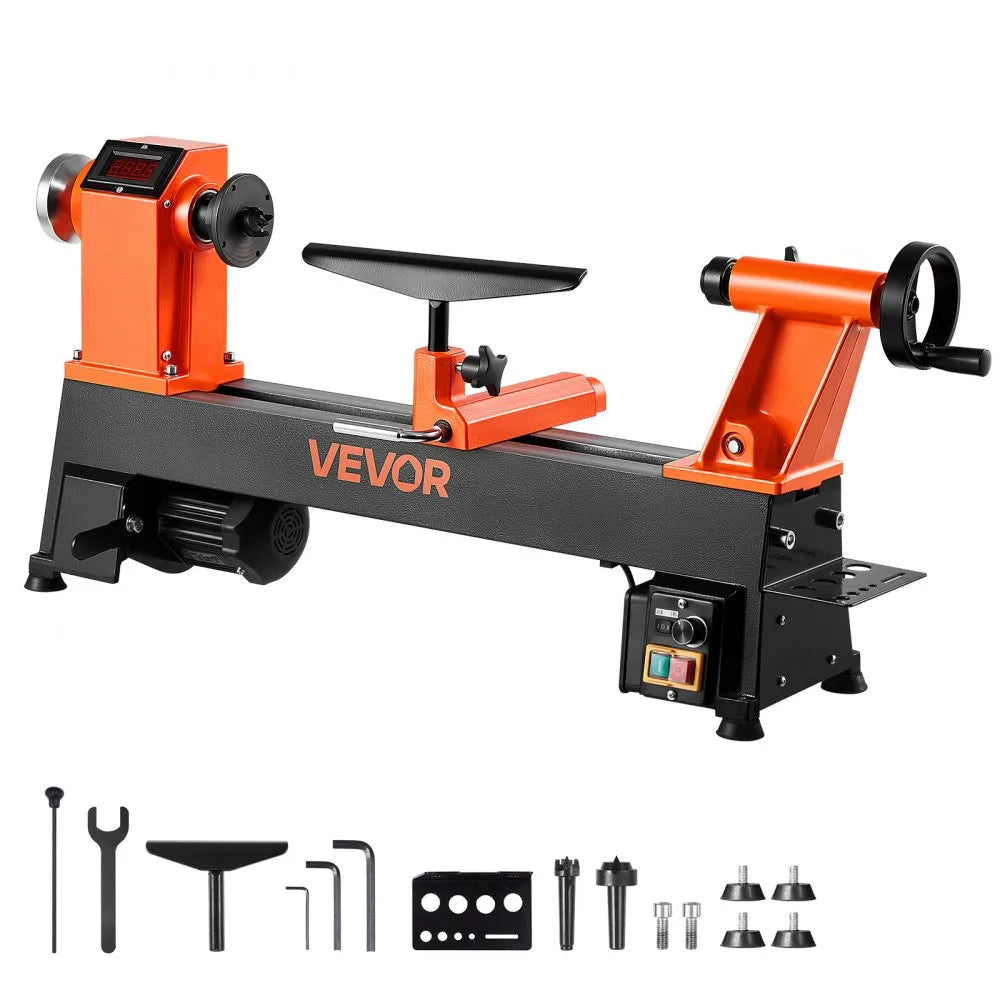 Woodworking Lathe, 1 HP, Benchtop Wood Lathe Machine with 0 to 3800 RPM Variable Speed, 12 x 18 in Workbench, Brushless DC Motor, Cast Iron Construction, for Beginner DIY Enthusiast Woodworking