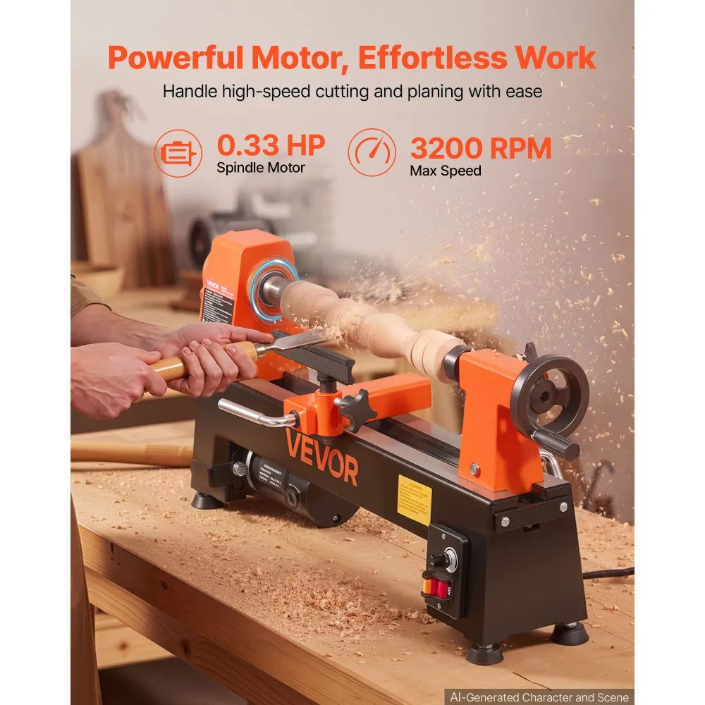 8" x 13" Mini Benchtop Wood Lathe, 1/3 HP Variable Speed Woodworking Lathe, 150–3200 RPM