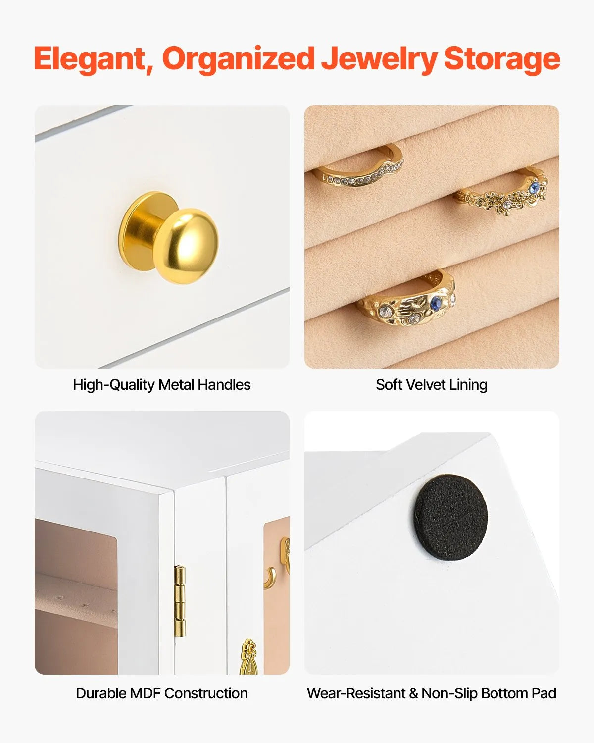 VEVOR Jewelry Box 360° Rotating Jewelry Organizer with 5 Spacious Drawers White