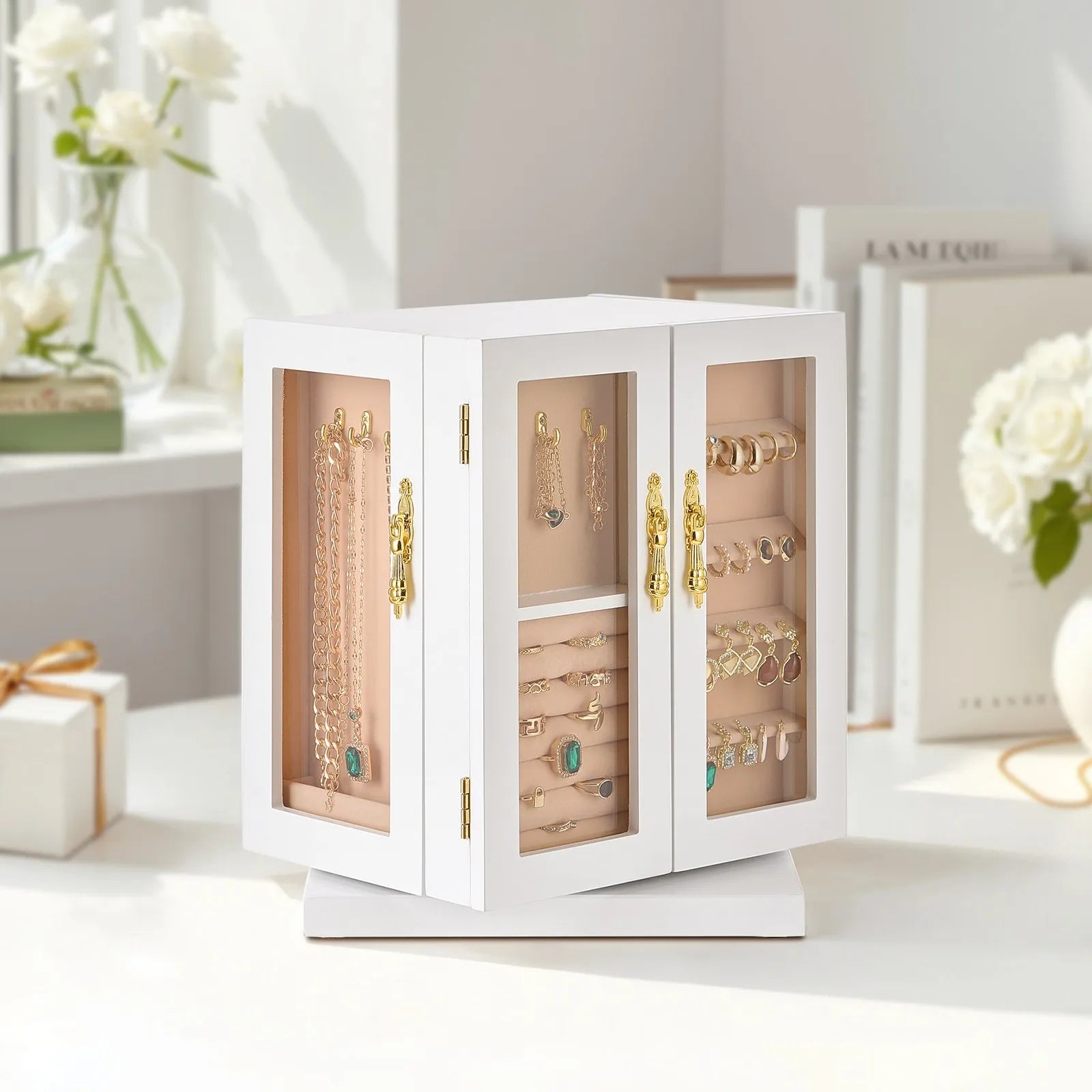 VEVOR Jewelry Box 360° Rotating Jewelry Organizer with 5 Spacious Drawers White