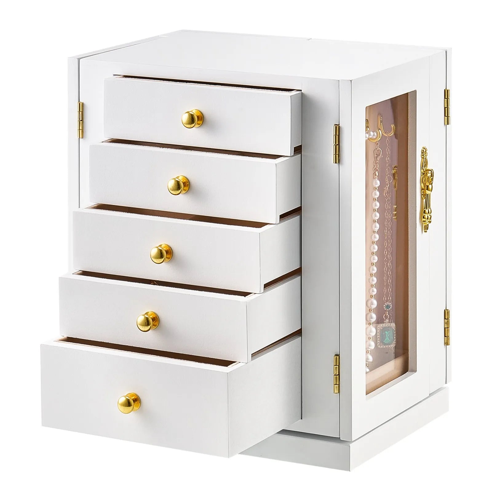 VEVOR Jewelry Box 360° Rotating Jewelry Organizer with 5 Spacious Drawers White