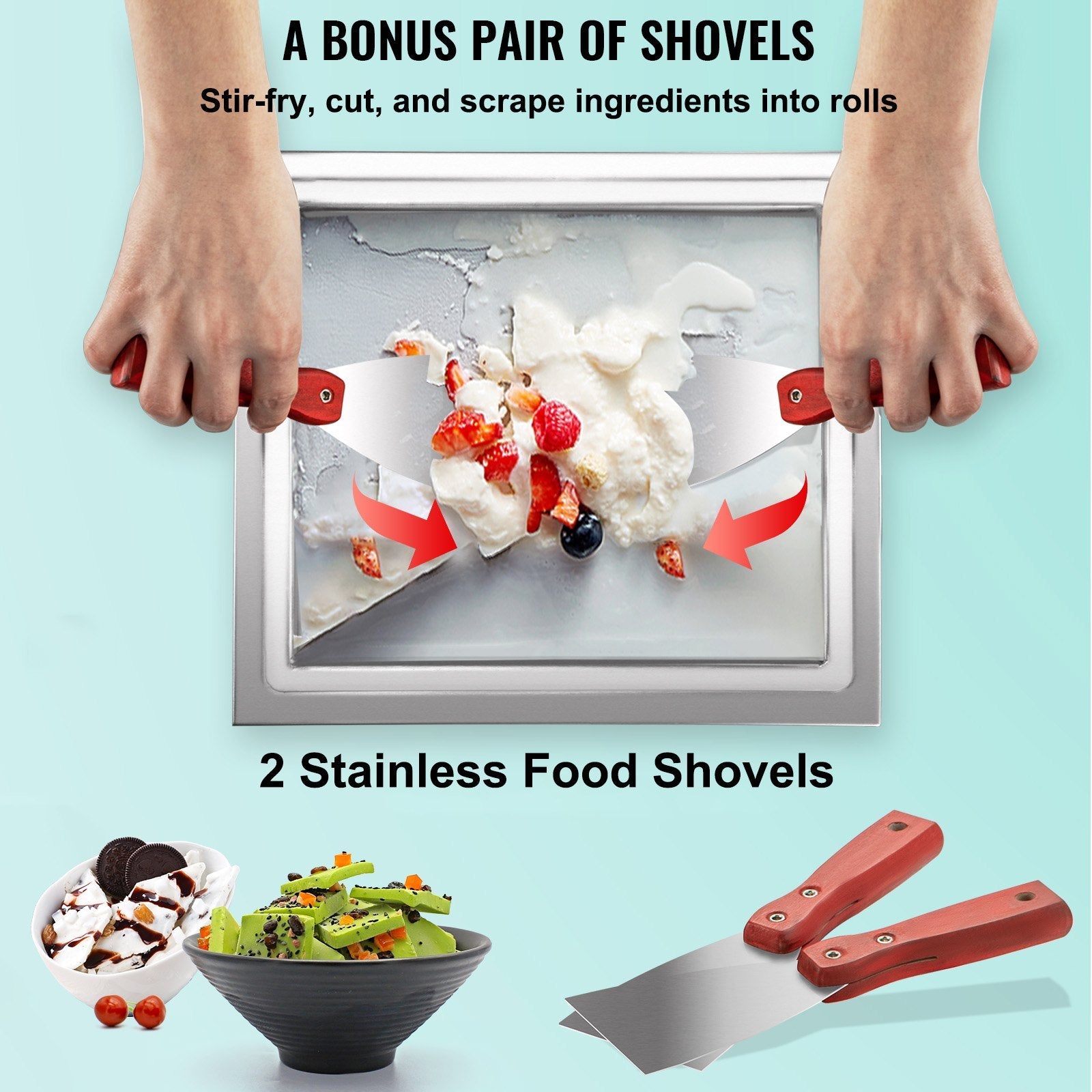 VEVOR Commercial Rolled Ice Cream Machine, Stir-Fried Ice Cream Roll Machine with Single Square Pan, Stainless Steel Stir-Fried Ice Cream Roll Maker, Yogurt Cream Machine for Bars Cafés Dessert Shops