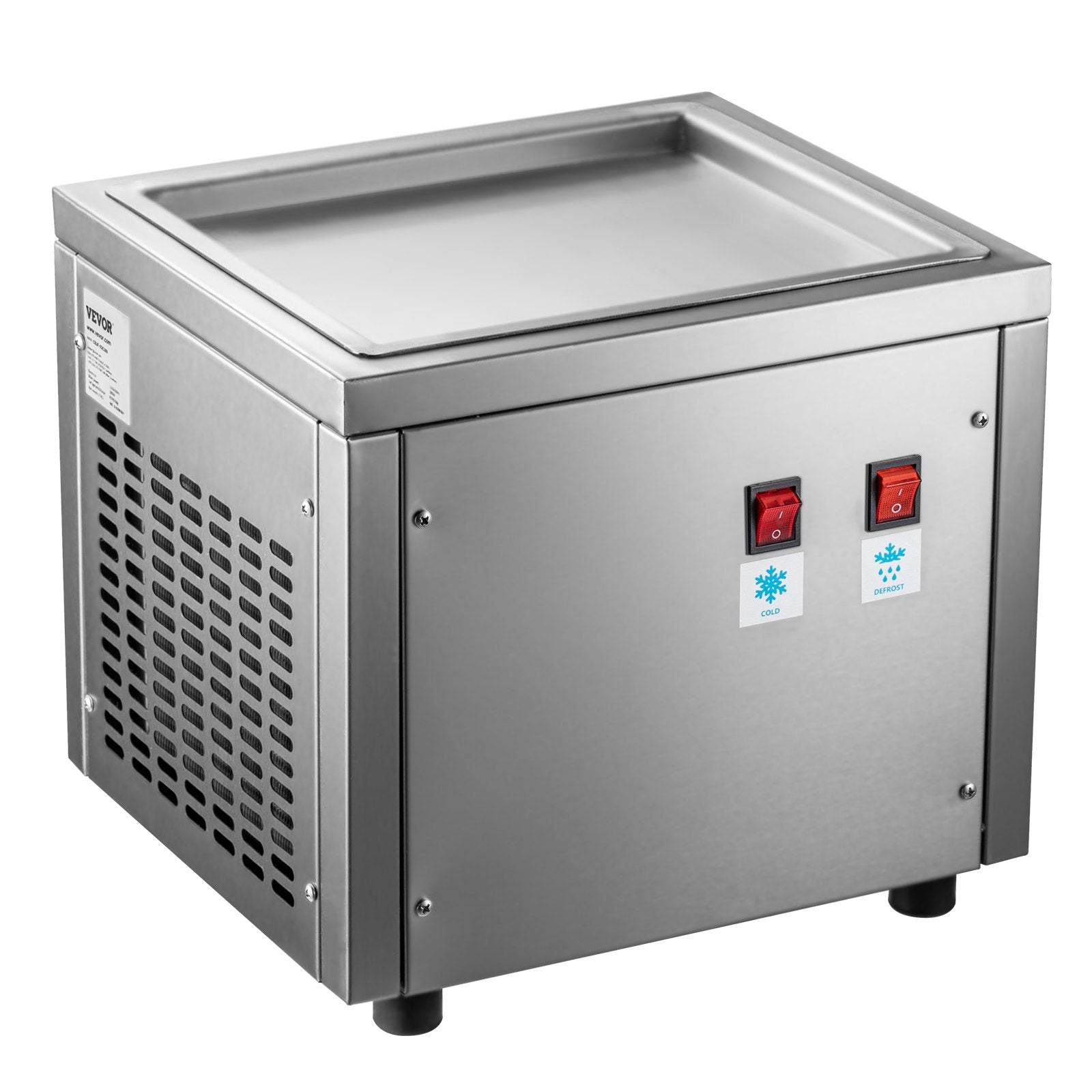 VEVOR Commercial Rolled Ice Cream Machine, Stir-Fried Ice Cream Roll Machine with Single Square Pan, Stainless Steel Stir-Fried Ice Cream Roll Maker, Yogurt Cream Machine for Bars Cafés Dessert Shops