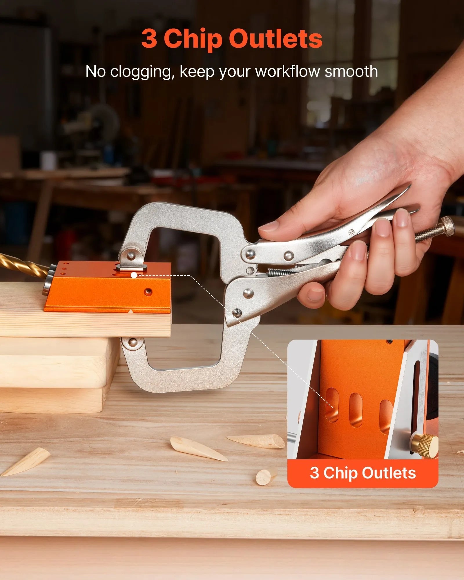 VEVOR Pocket Hole Jig Kit, 1/2 to 1-1/2 in Adjustable, Jig Pocket Hole System with Toolcase, C-Clamp, Step Drill, Hex Wrench, Drill Stop Ring, Square Drive Bit, Reinforced Metal Frame, for Woodworking