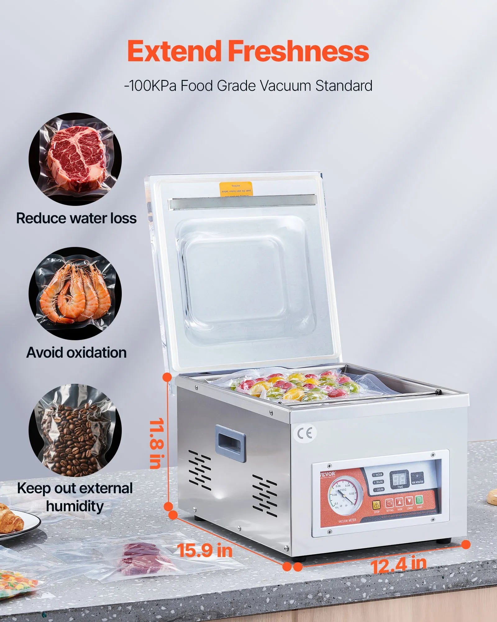 VEVOR Chamber Vacuum Sealer, 260W Sealing Power, Vacuum Packing Machine for Wet Foods, Meats, Marinades and More, Compact Size with 15.7" Sealing Length, Applied in Home Kitchen and Commercial Use