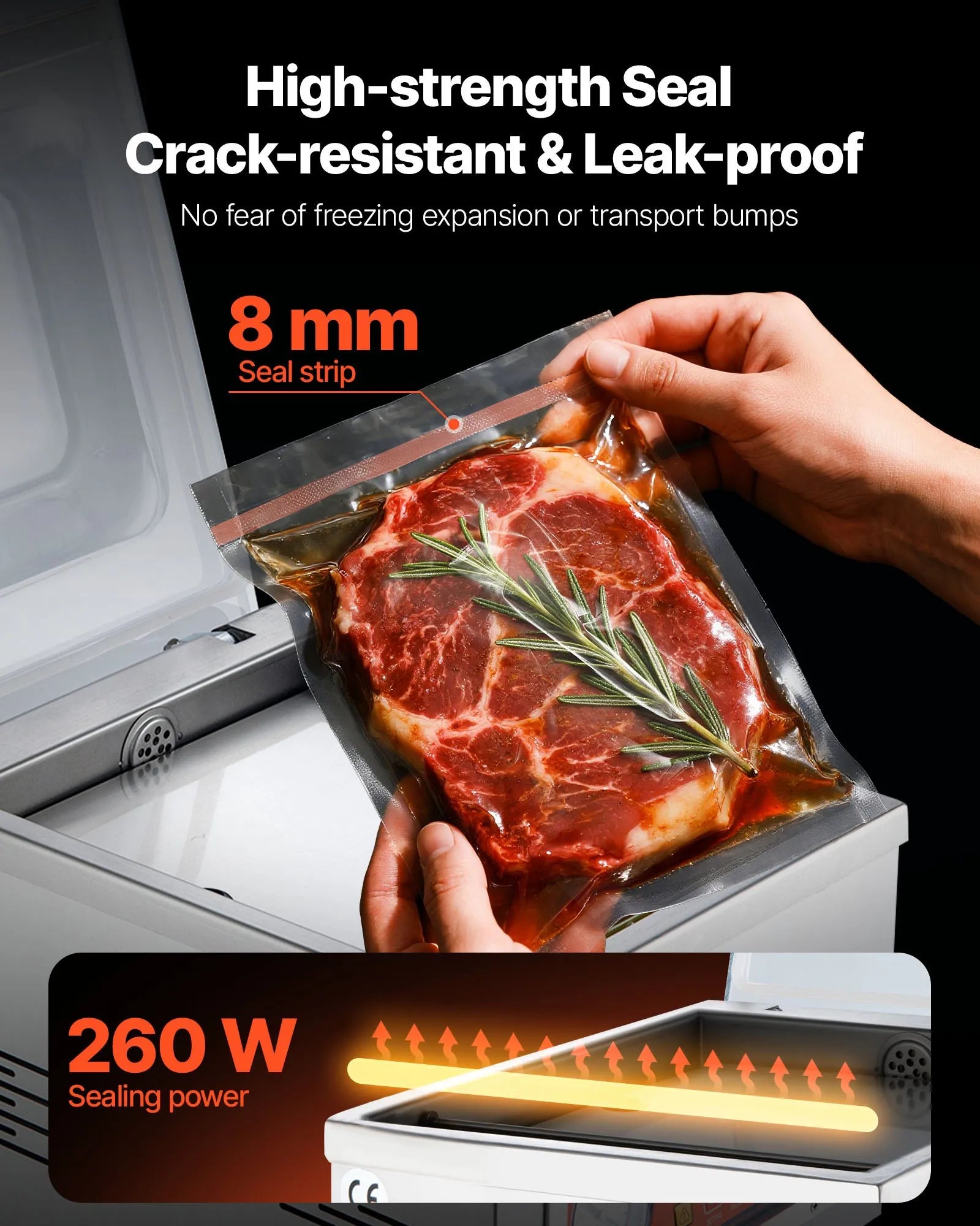VEVOR Chamber Vacuum Sealer, 260W Sealing Power, Vacuum Packing Machine for Wet Foods, Meats, Marinades and More, Compact Size with 15.7" Sealing Length, Applied in Home Kitchen and Commercial Use