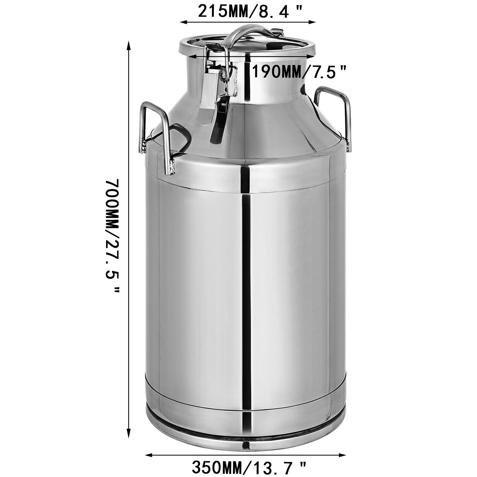VEVOR Milk Can 50 Liter 304 Stainless Steel Milk Bucket Wine Pail Bucket 13.25 Gallon Milk Can Tote Jug with Sealed Lid Heavy Duty