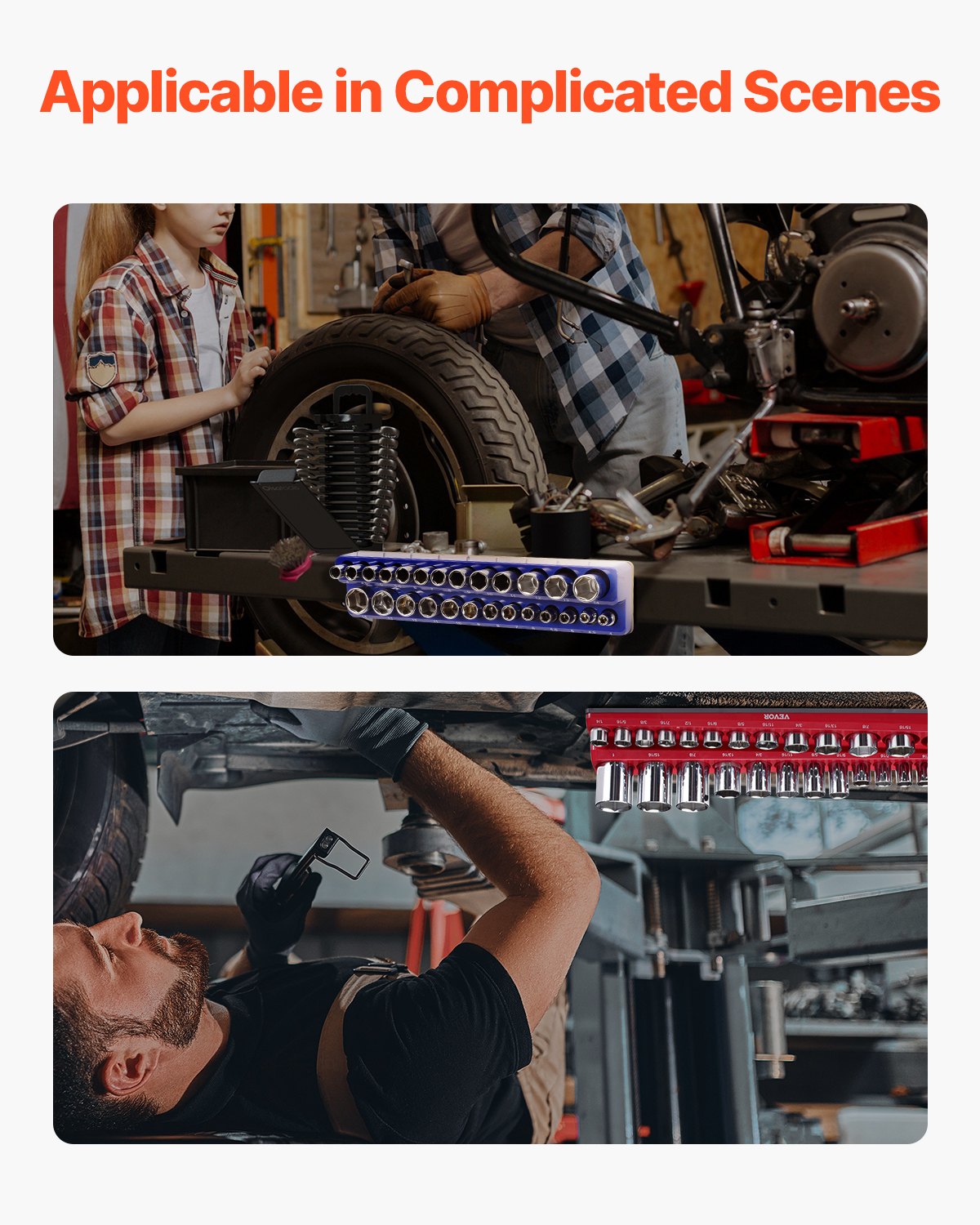 VEVOR Magnetic Socket Organizer Set 4PCS Socket Trays Blue & Red for Metric SAE