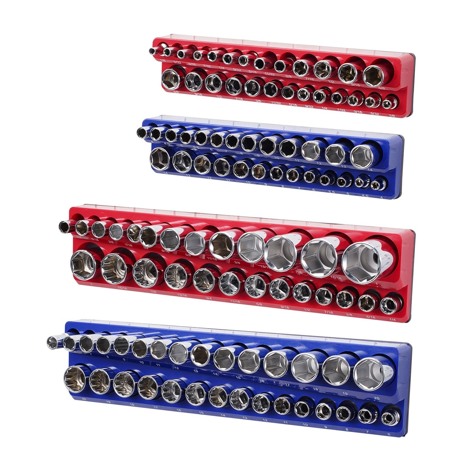 VEVOR Magnetic Socket Organizer Set 4PCS Socket Trays Blue & Red for Metric SAE