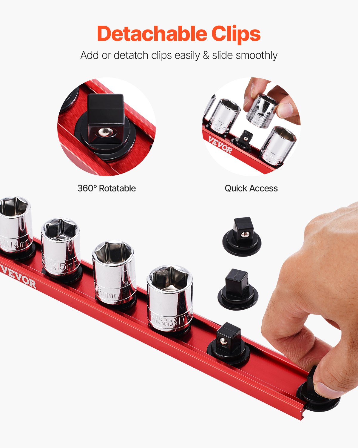 VEVOR Socket Organizer Rail Set 3PCS Aluminum Socket Organizers with 40 Clips