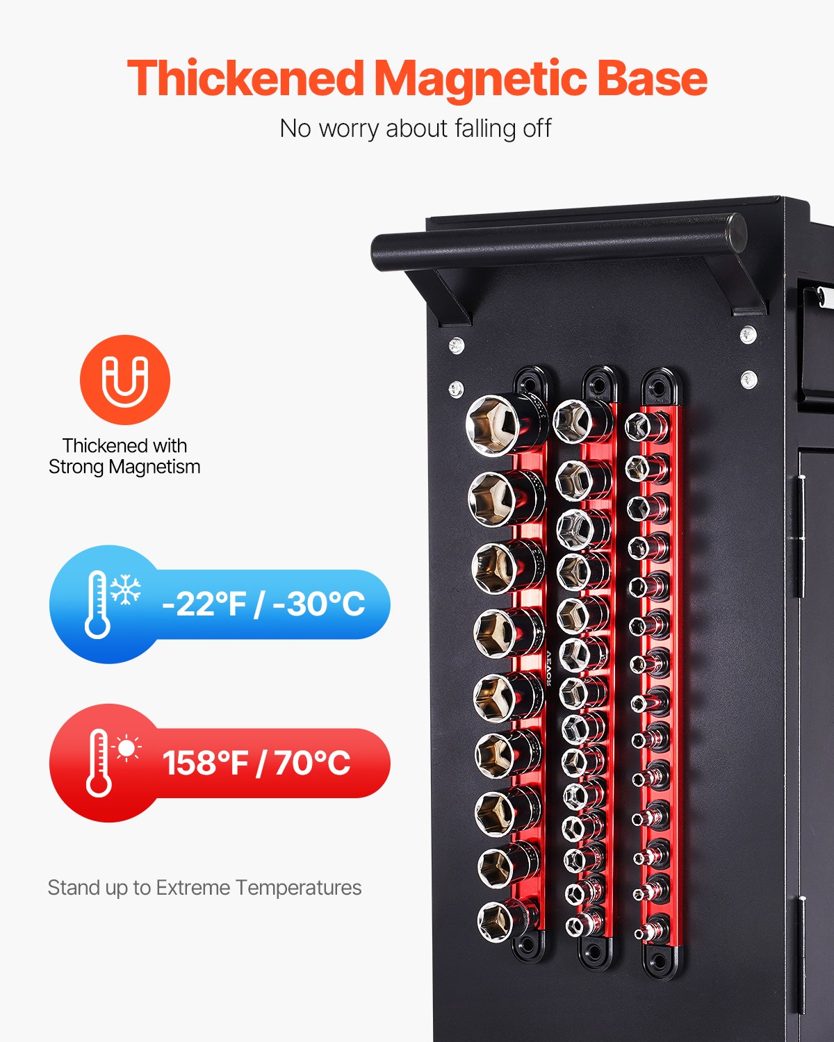 VEVOR Socket Organizer Rail Set 3PCS Aluminum Socket Organizers with 40 Clips