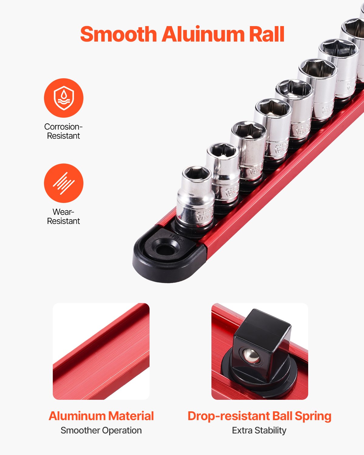 VEVOR Socket Organizer Rail Set 3PCS Aluminum Socket Organizers with 40 Clips