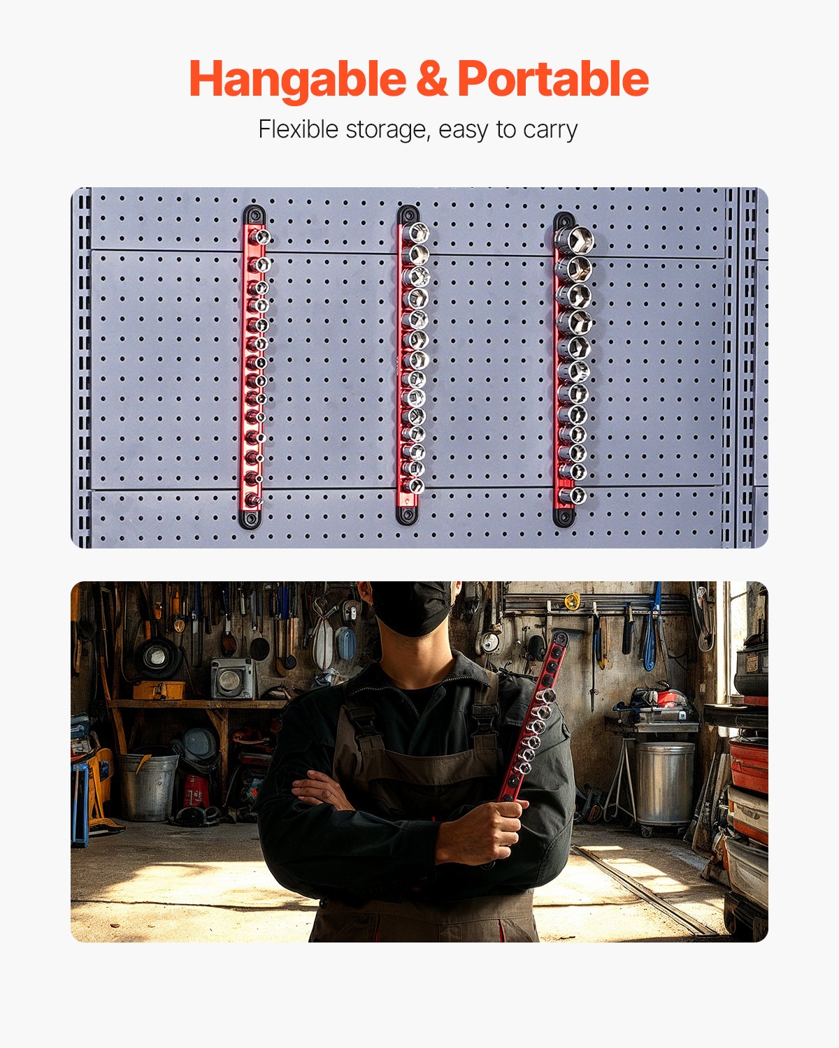 VEVOR Socket Organizer Rail Set 3PCS Aluminum Socket Organizers with 40 Clips