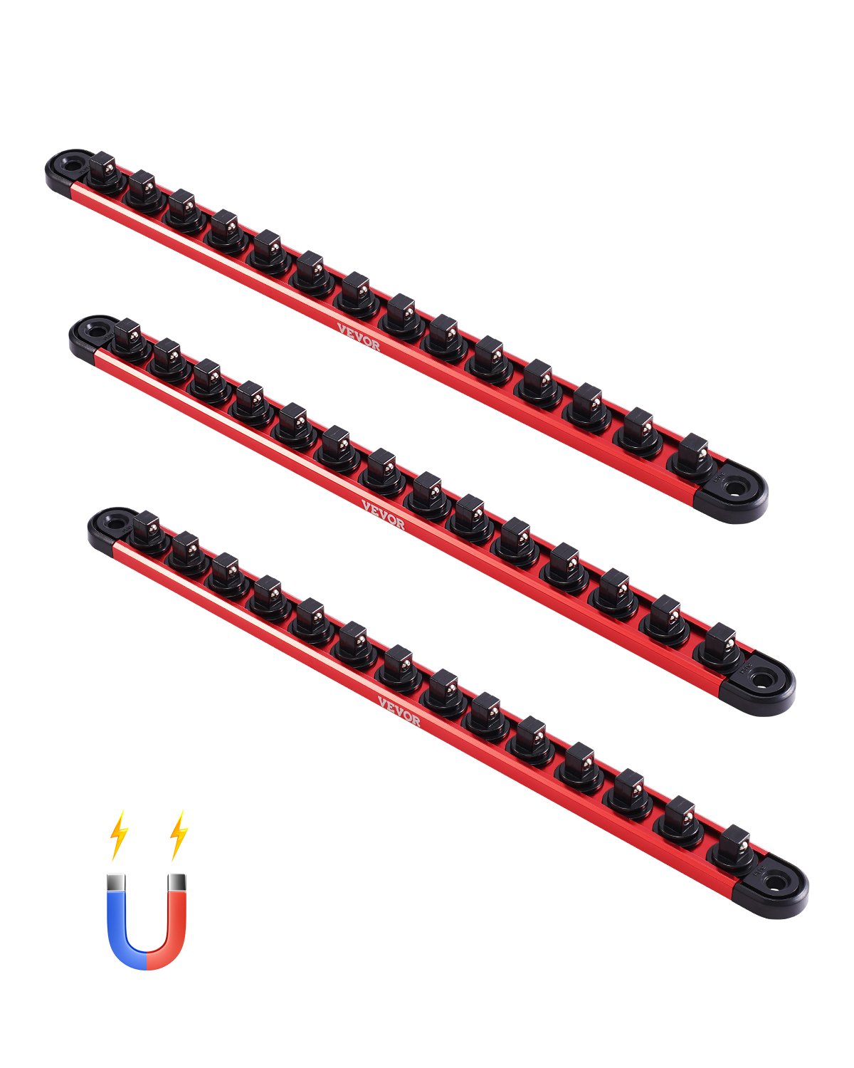 VEVOR Socket Organizer Rail Set 3PCS Aluminum Socket Organizers with 40 Clips