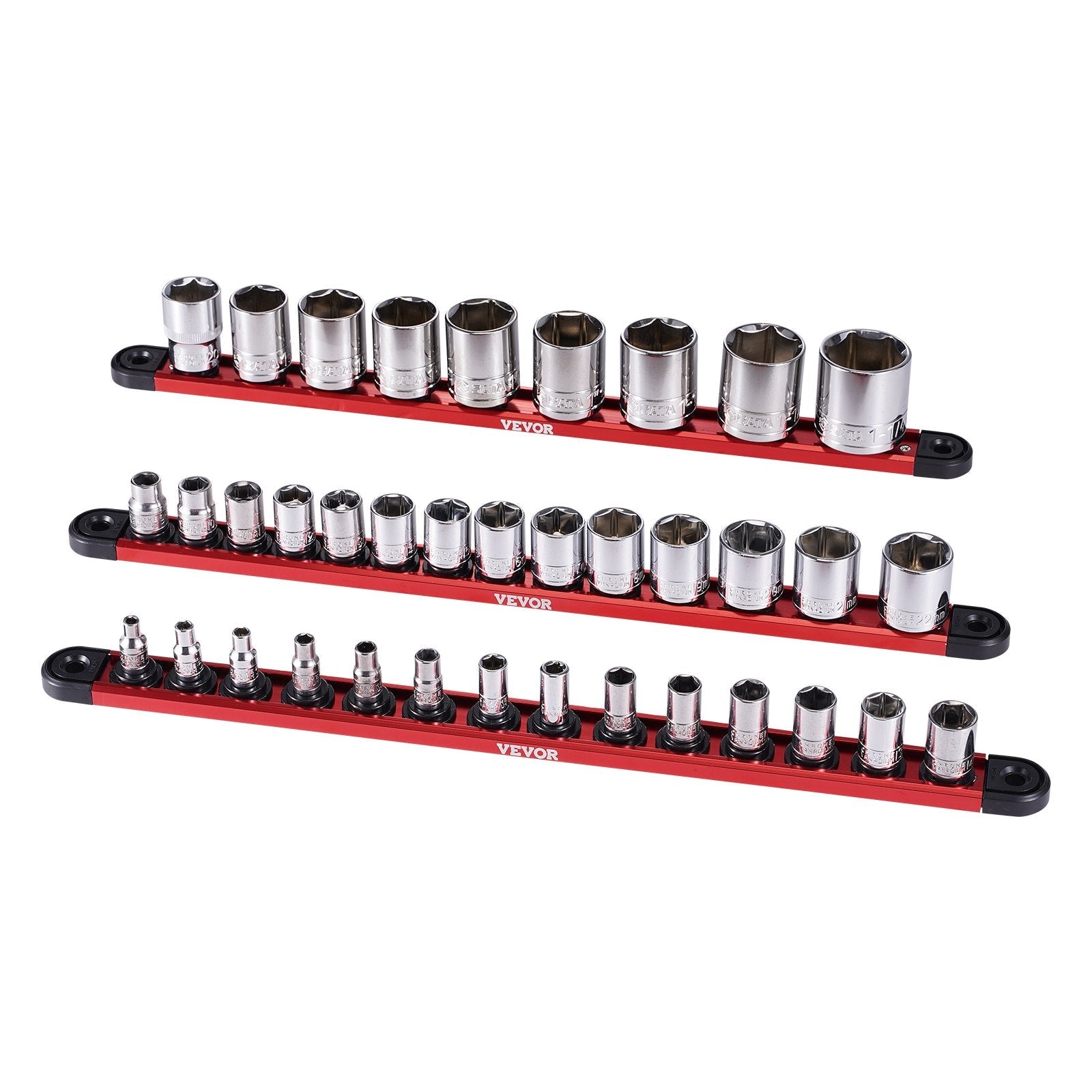 VEVOR Socket Organizer Rail Set 3PCS Aluminum Socket Organizers with 40 Clips
