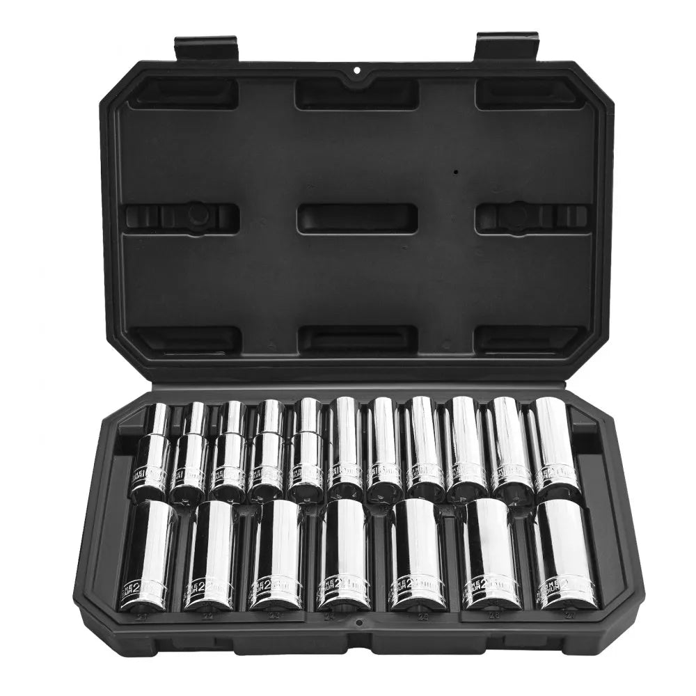 VEVOR 18-Piece Socket Set, 1/2" Drive Metric Socket Tool Kit, 10-27 mm with Storage Case