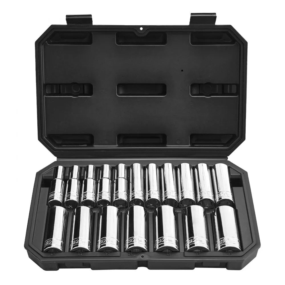VEVOR 18-Piece Socket Set, 1/2" Drive Metric Socket Tool Kit, 10-27 mm with Storage Case