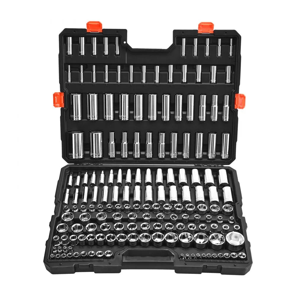 VEVOR 163-Piece Socket Set, 1/4", 3/8" & 1/2" Drive SAE & Metric Mechanic Tool Kit with Case