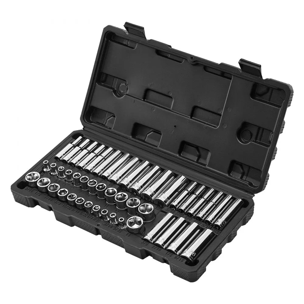 VEVOR 46-Piece Socket Set, 1/4" Drive SAE & Metric Socket Tool Kit with Storage Case