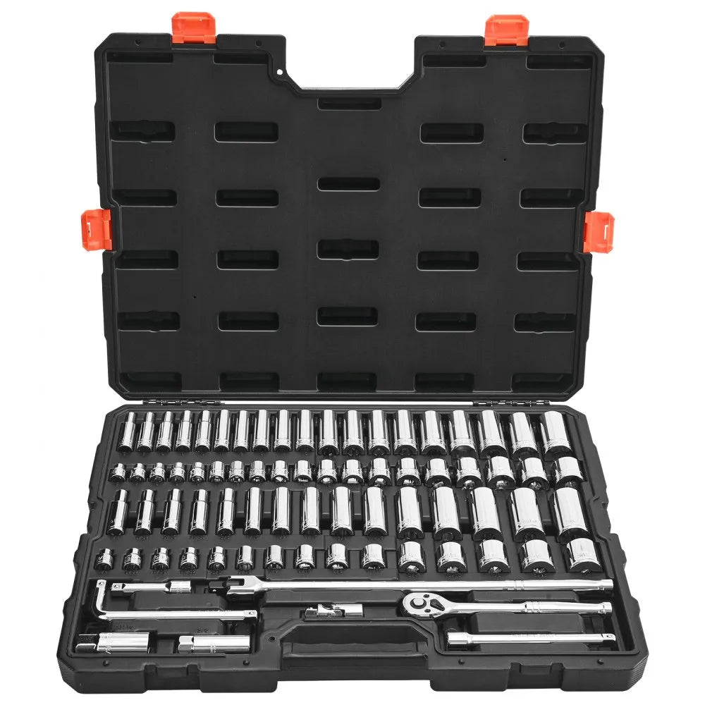 VEVOR 76-Piece Socket Set, 3/8" Drive SAE & Metric Ratchet and Socket Set with Storage Case
