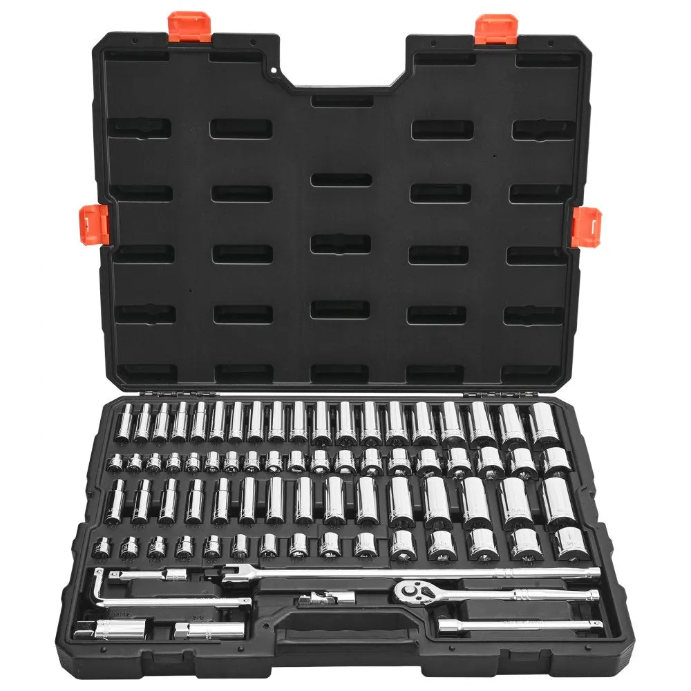 VEVOR 76-Piece Socket Set, 3/8" Drive SAE & Metric Ratchet and Socket Set with Storage Case