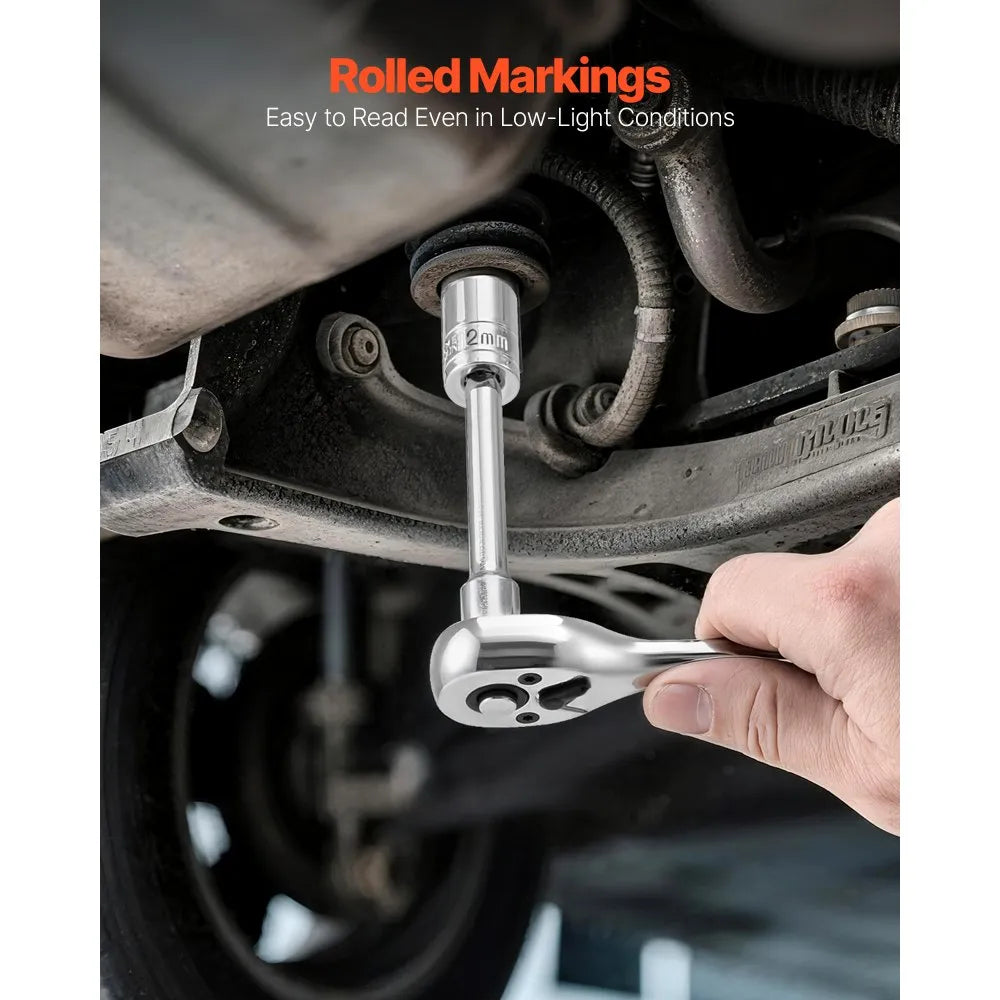 VEVOR 39-Piece Socket Set, 1/4" & 3/8" Drive SAE & Metric Ratchet Wrench Tool Kit with Case