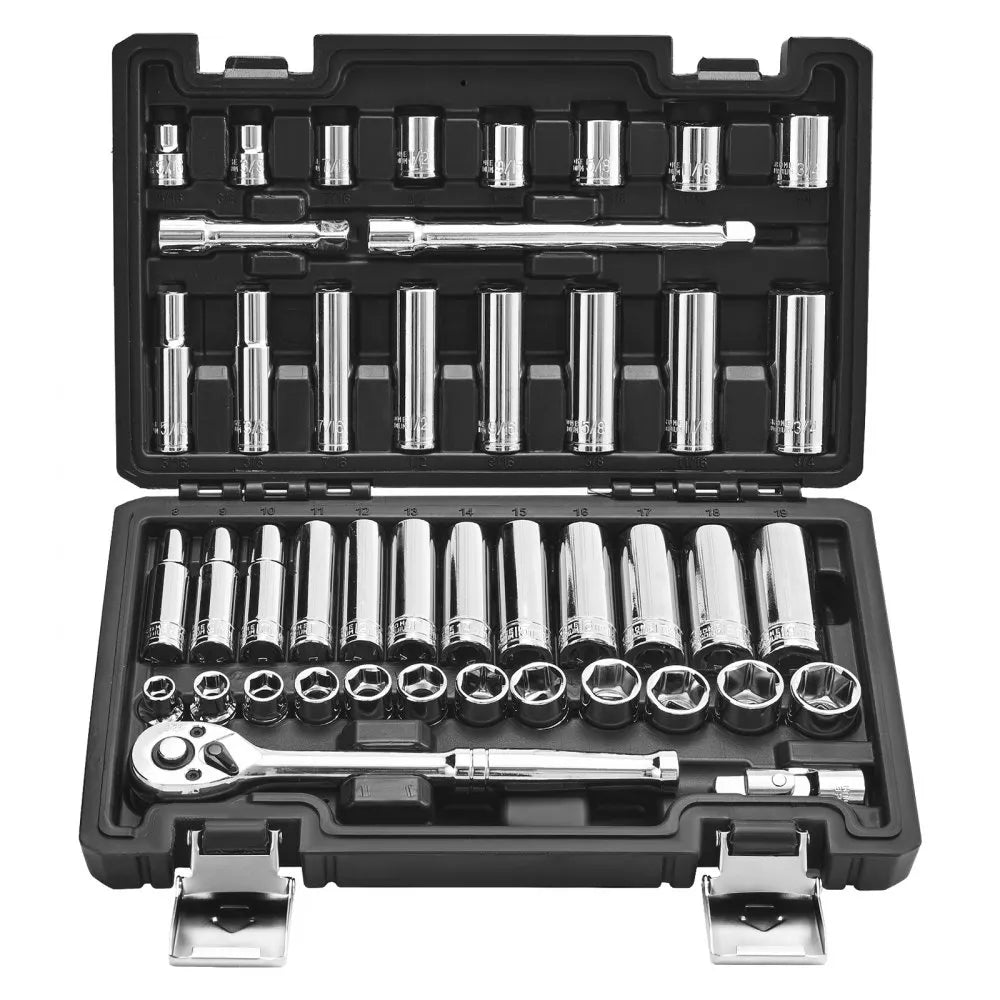 VEVOR 44-Piece Socket Set, 3/8" Drive SAE & Metric Ratchet Wrench Set with Storage Case