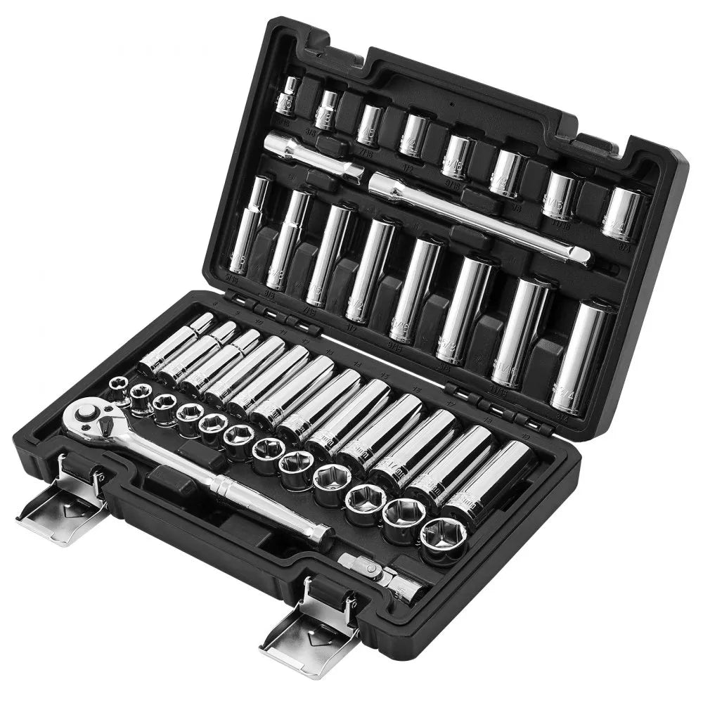 VEVOR 44-Piece Socket Set, 3/8" Drive SAE & Metric Ratchet Wrench Set with Storage Case