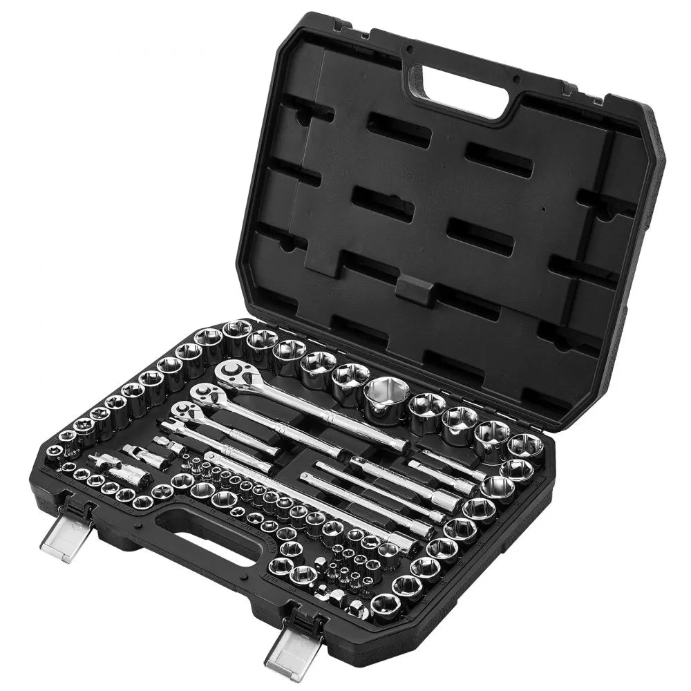 VEVOR 86-Piece Socket Set, 1/4", 3/8" & 1/2" Drive SAE & Metric Ratchet Tool Kit with Case