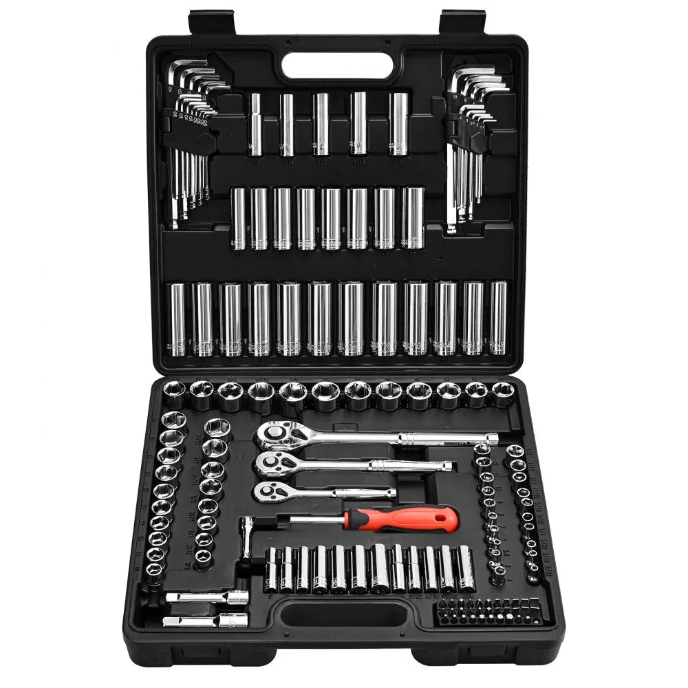 VEVOR 149-Piece Socket Set, 1/4", 3/8" & 1/2" Drive SAE & Metric Ratchet Tool Kit with Storage Case