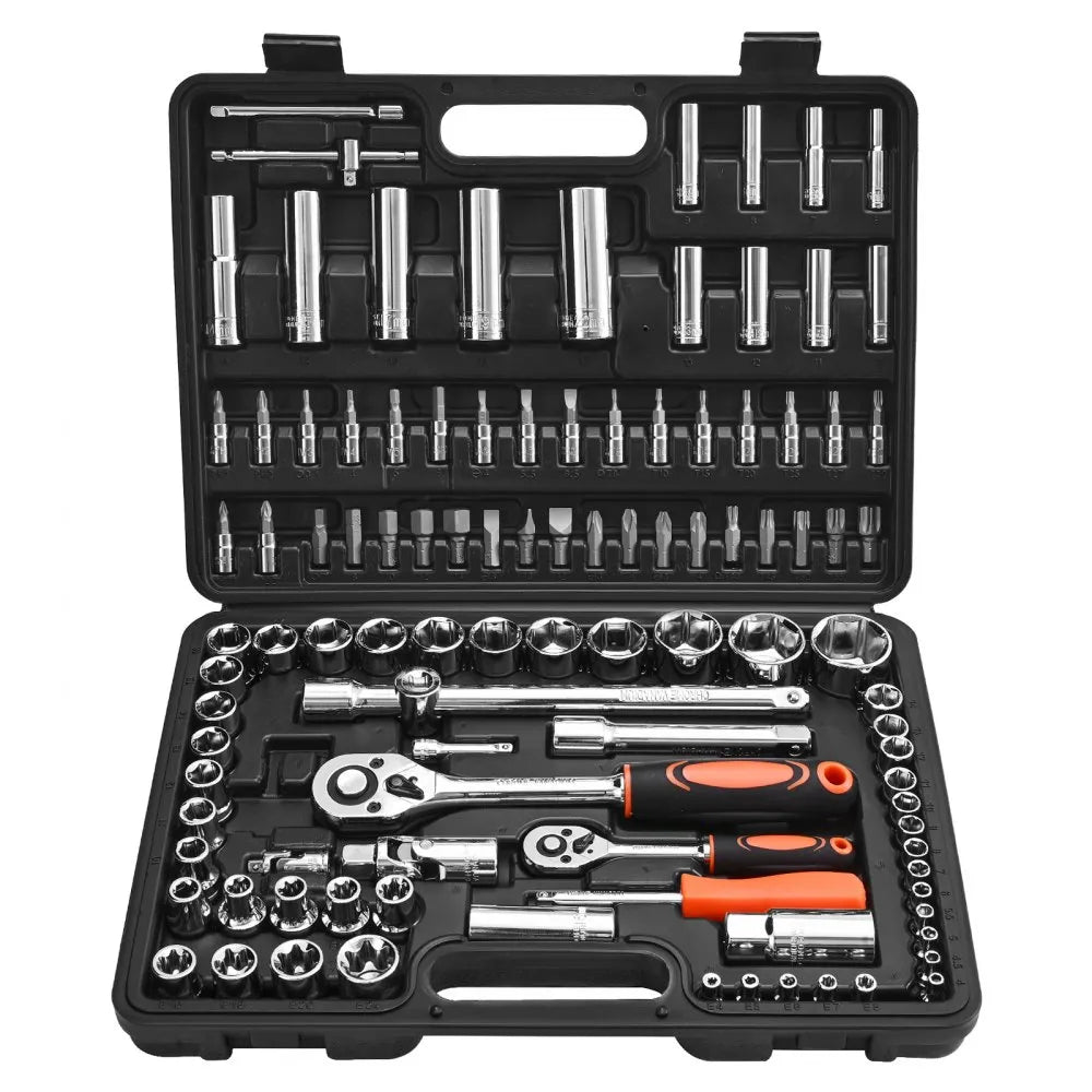 VEVOR 108-Piece Socket Set, 1/4" & 1/2" Drive Metric Socket and Ratchet Tool Kit, 4–32 mm