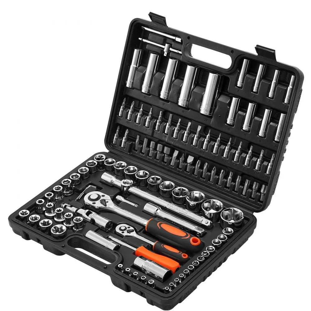 VEVOR 108-Piece Socket Set, 1/4" & 1/2" Drive Metric Socket and Ratchet Tool Kit, 4–32 mm